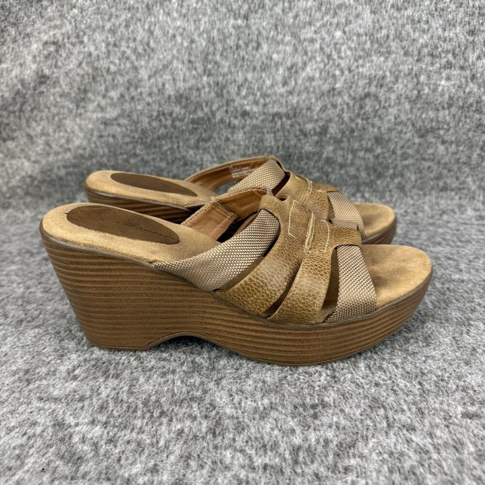 ✅Womens 8M Eddie Bauer Wedge Sandals Leather Upper Slip-On Brown Strappy Casual - Picture 1 of 14